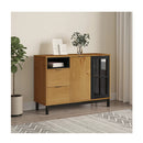 Sideboard With Glass Door Flam 110X40X80 Cm Solid Wood Pine