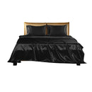 Silky Satin Sheets Fitted Flat Queen Black