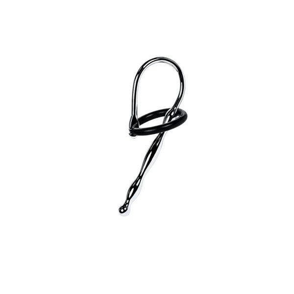 Silver Metal Urethral Plug With Black Silicone Ring