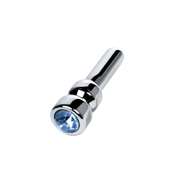 Silver Metal Urethral Plug With Sapphire Rhinestone Small