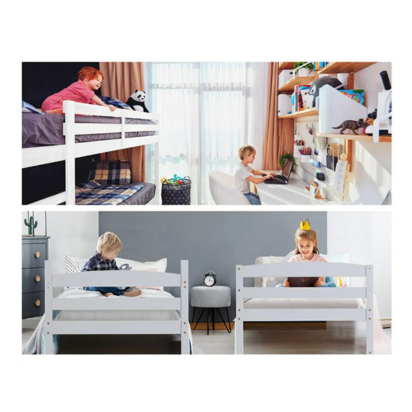 Single Bunk Bed Frame Solid Pine 2 In 1 Modular Design White