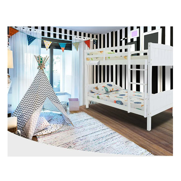 Single Bunk Bed Frame Solid Pine Wood Timber Modular Design White