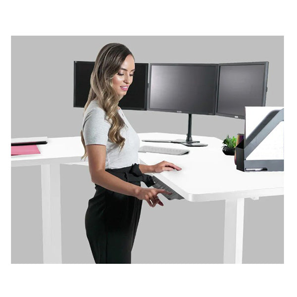 Sit To Stand Up Corner Standing Desk 72 To 120Cm Dual Motor White Frame
