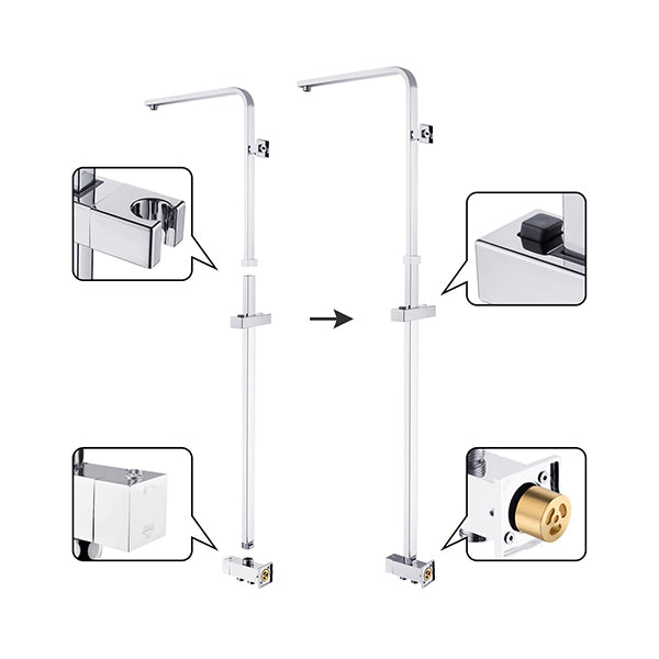 200Mm Rainfall Shower Head Set Square Handheld Head Brass Diverter