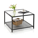 70 Cm Modern 2 Tier Square Glass Coffee Table With Mesh Shelf