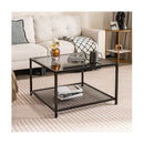 70 Cm Modern 2 Tier Square Glass Coffee Table With Mesh Shelf