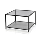 70 Cm Modern 2 Tier Square Glass Coffee Table With Mesh Shelf