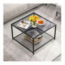 70 Cm Modern 2 Tier Square Glass Coffee Table With Mesh Shelf