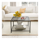 70 Cm Modern 2 Tier Square Glass Coffee Table With Mesh Shelf