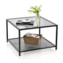 70 Cm Modern 2 Tier Square Glass Coffee Table With Mesh Shelf