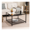 70 Cm Modern 2 Tier Square Glass Coffee Table With Mesh Shelf