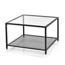 70 Cm Modern 2 Tier Square Glass Coffee Table With Mesh Shelf
