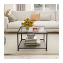 70 Cm Modern 2 Tier Square Glass Coffee Table With Mesh Shelf