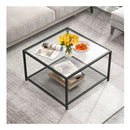 70 Cm Modern 2 Tier Square Glass Coffee Table With Mesh Shelf