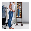 Standing Jewelry Armoire With 18 Led Lights And Mirror Brown