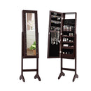 Standing Jewelry Armoire With 18 Led Lights And Mirror Brown