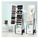 Standing Mirror Jewelry Cabinet With Drawer And Wheels