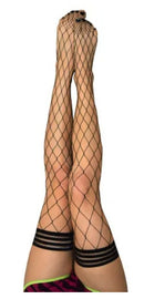 Kixies Michelle Large Diamond Black Fishnet Thigh Highs Black