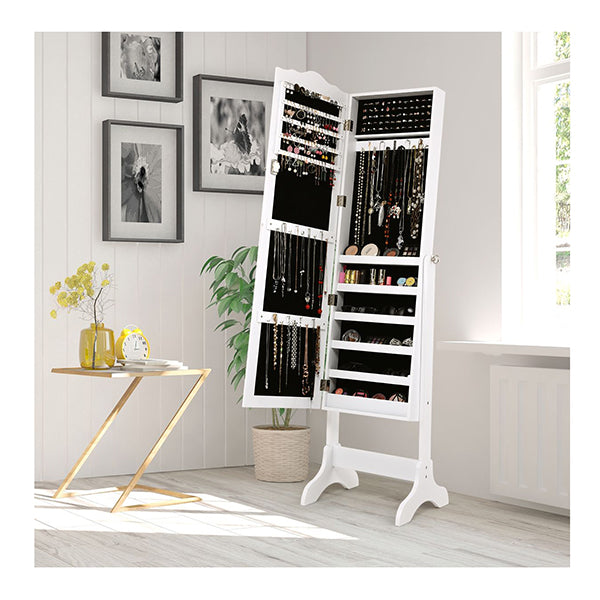 Full Length Lockable Jewelry Storage Armoire With 4 Tilting Angles