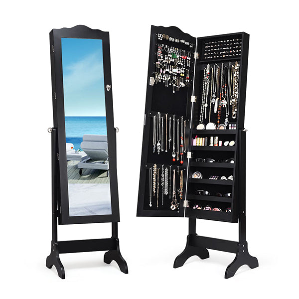 Full Length Lockable Jewelry Storage Armoire With 4 Tilting Angles