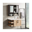 Wall Mounted Hanging Storage Cabinet Cupboard with Doors and 2 Mirrors for Bathroom Laundry Brown
