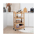 4 Tier Bamboo Rolling Storage Cart with Locking Casters
