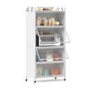 Tall Freestanding Metal Pantry With 4 Flip Up Doors And 5 Tier White