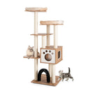 Multi Level Tall Modern Cat Tree With 2 Top Plush Perches