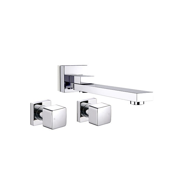 Bathtub Spout Basin Water Spout With Turn Taps Set Wall Mounted Chrome