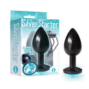 The Silver Starter Anodised Butt Plug With Aqua Round Jewel Black