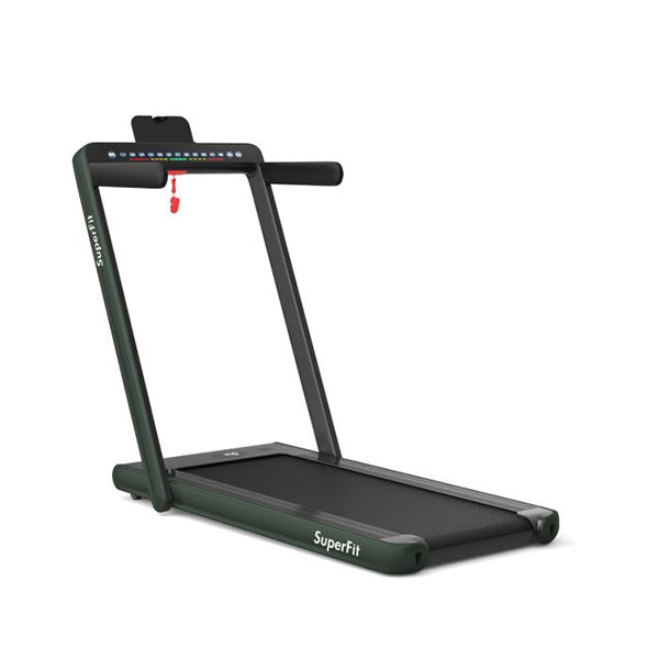 2 in 1 Folding Treadmill with Dual LED Display for Home and Office Green