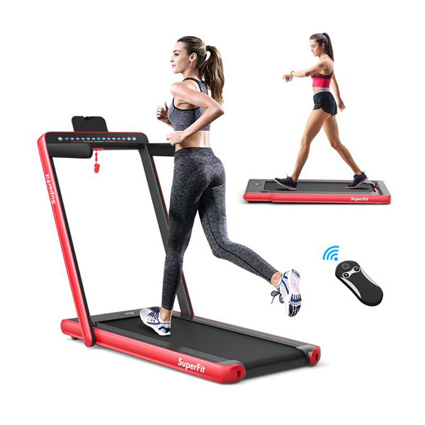 2 in 1 Folding Treadmill with Dual LED Display for Home and Office Red