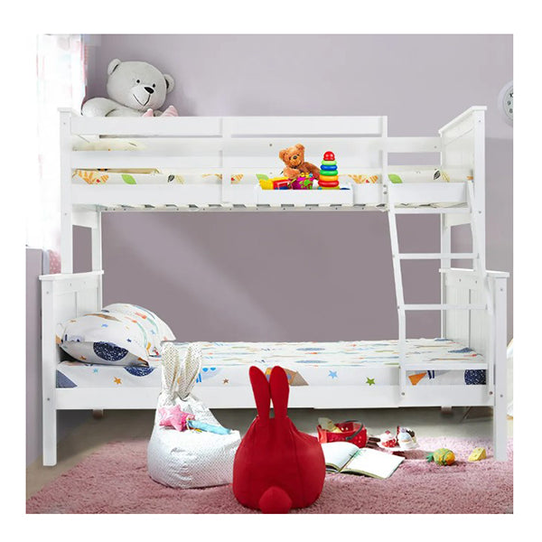 Triple Wooden Single Over Double Bunk Bed Frame For Kids Convertible Design White