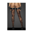 Tulle Stockings Patterned Flock Embroidery Power Wetlook Band Large
