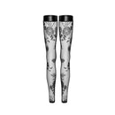 Tulle Stockings Patterned Flock Embroidery Power Wetlook Band Large