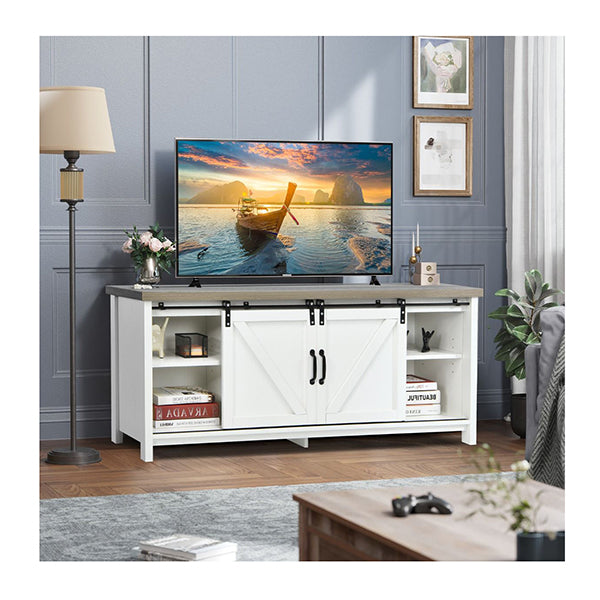 Wooden Tv Stand For 65 Inches Television With 2 Cabinets