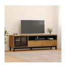 Tv Cabinet With Glass Door Flam 158X40X50 Cm Solid Wood Pine