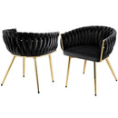 1 Set of 2 Dining Chairs Velvet Armchair Black