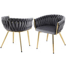 1 Set of 2 Dining Chairs Velvet Armchair Grey