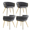 1 Set of 4 Dining Chairs Velvet Armchair Grey