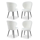 4x Dining Chairs Sherpa Boucle Wing Back White