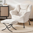 Armchair Accent Chair Ottoman Lounge Footrest Velvet White