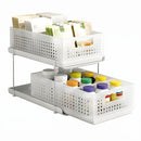 Under Sink Organizer 2 Tier Pull Out Drawer with Removable Baskets & Divider White
