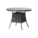 90Cm Outdoor Dining Table Glass Tabletop Grey Rattan