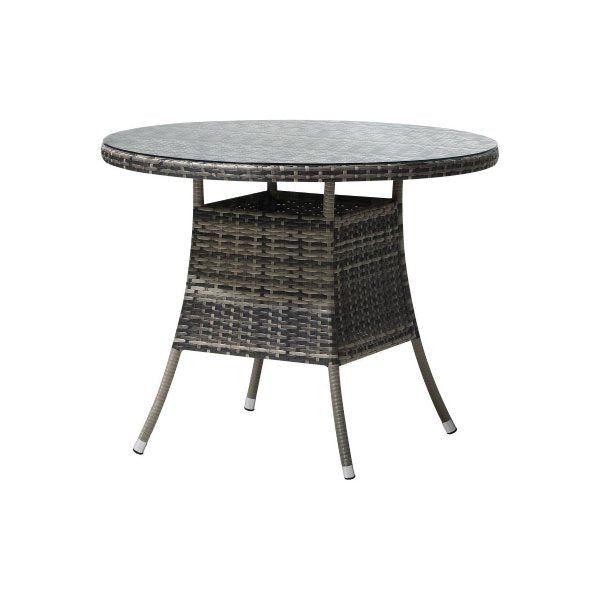 90Cm Outdoor Dining Table Glass Tabletop Grey Rattan
