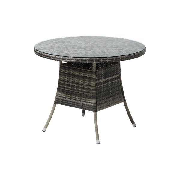 90Cm Outdoor Dining Table Glass Tabletop Grey Rattan