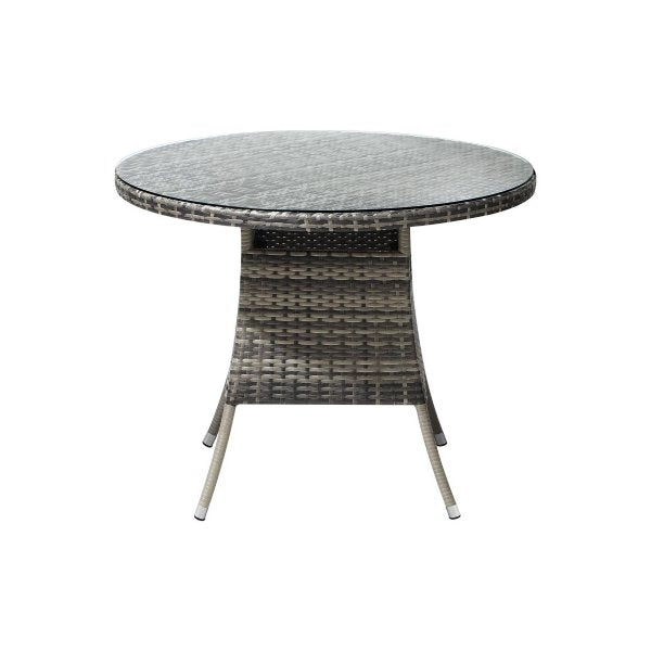 90Cm Outdoor Dining Table Glass Tabletop Grey Rattan