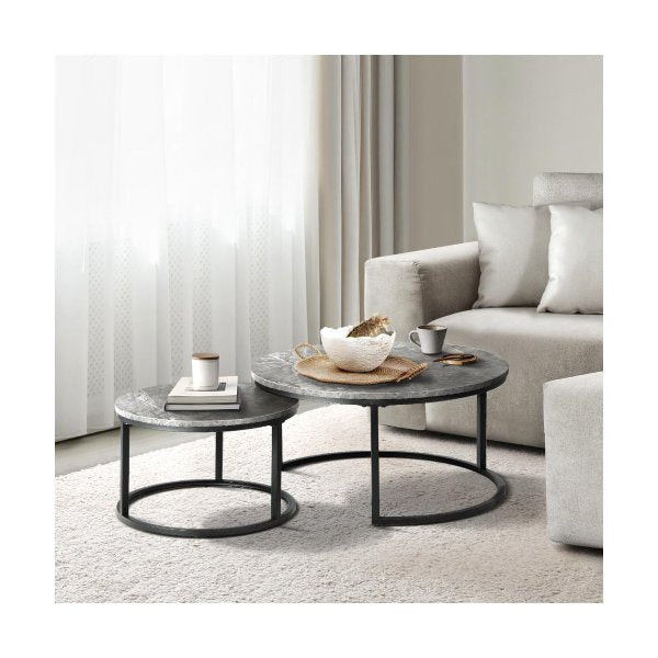 Nesting Coffee Table Round Marble Grey And Black