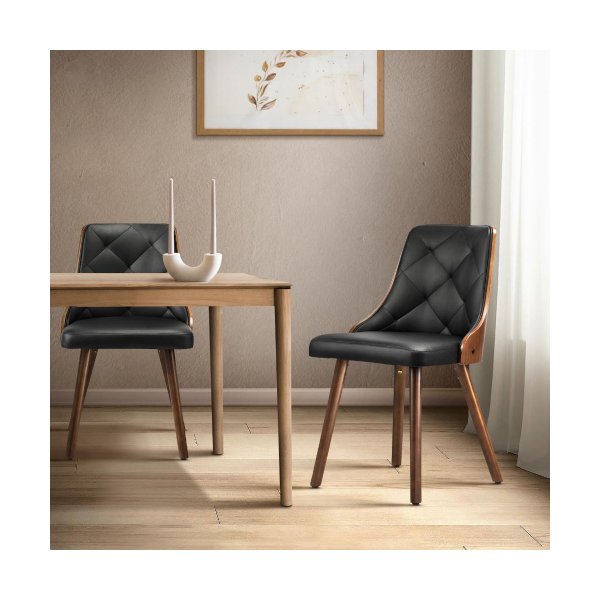 Wooden Dining Chairs Padded Seat X2 Black