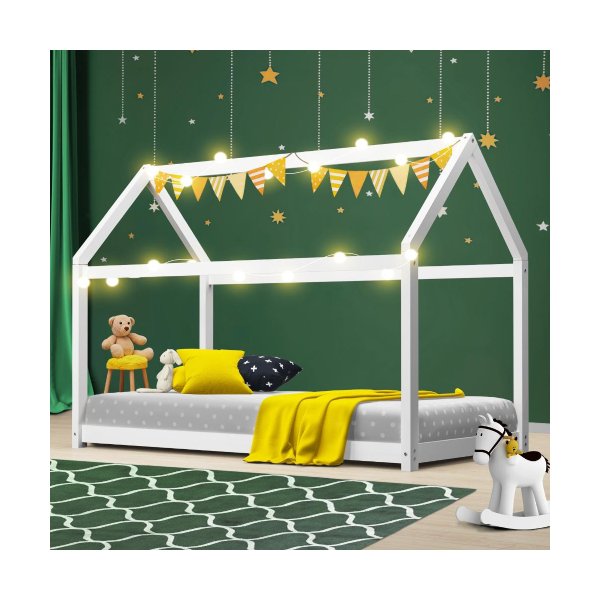 Wooden Bed Frame Single House Style White